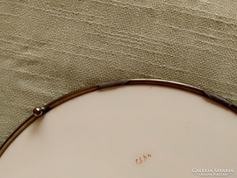 Old antique earthenware ceramic inset metal frame tray cake plate serving coaster dandelion dandelion