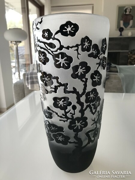 Double-layer glass vase made with Cameo technique, 29 cm high