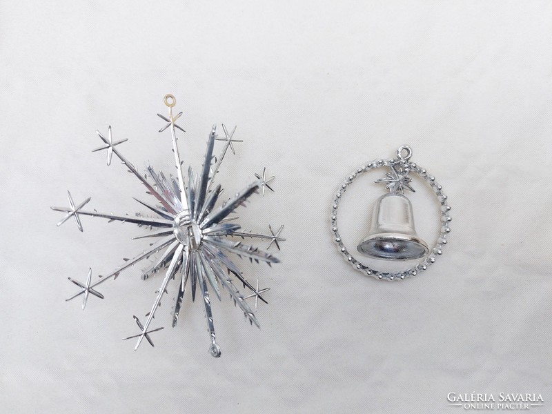Old Christmas tree decoration retro plastic silver star bell 2 pcs