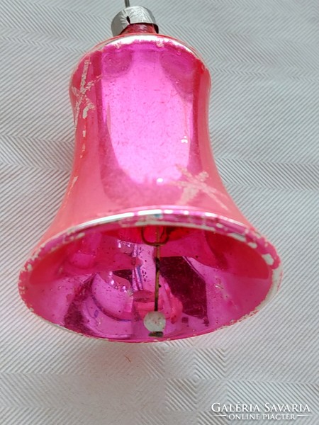 Régi üveg karácsonyfadísz pink csengő üvegdísz