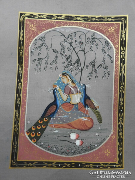 Goddess under cherry tree - Indian silk painting
