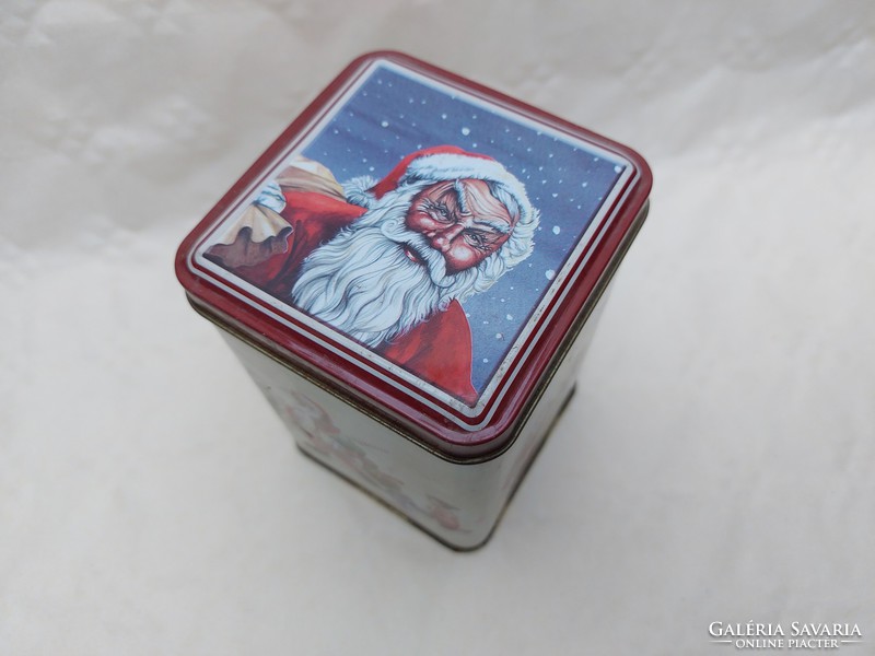 Karácsonyi fémdoboz Mikulás Télapó mintás vintage doboz