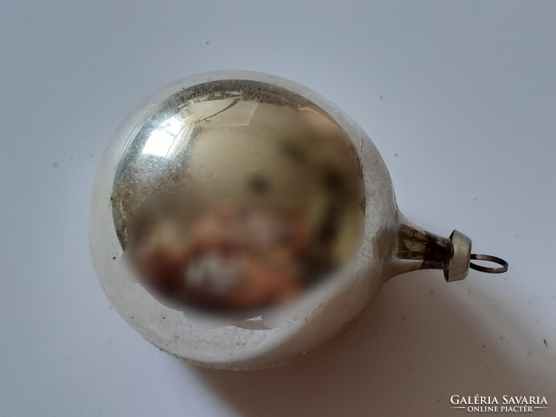 Retro üveg karácsonyfadísz ezüst gömb régi üvegdísz