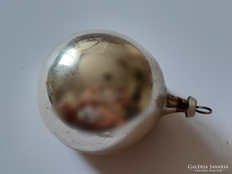 Retro glass Christmas tree ornament silver sphere old glass ornament