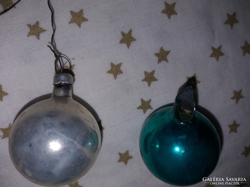 Retro glass silver green sphere 2 pcs. Christmas tree decoration