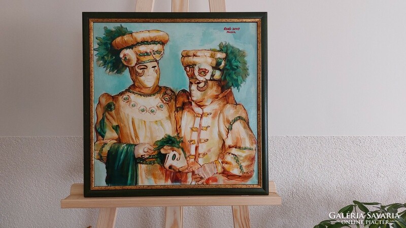 (K) Remek velencei hangulatú festmény 44x44 cm kerettel
