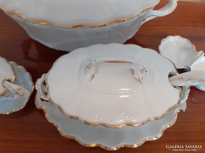 Régi fehér szecessziós porcelán Geschützt kínáló tál étkészlet