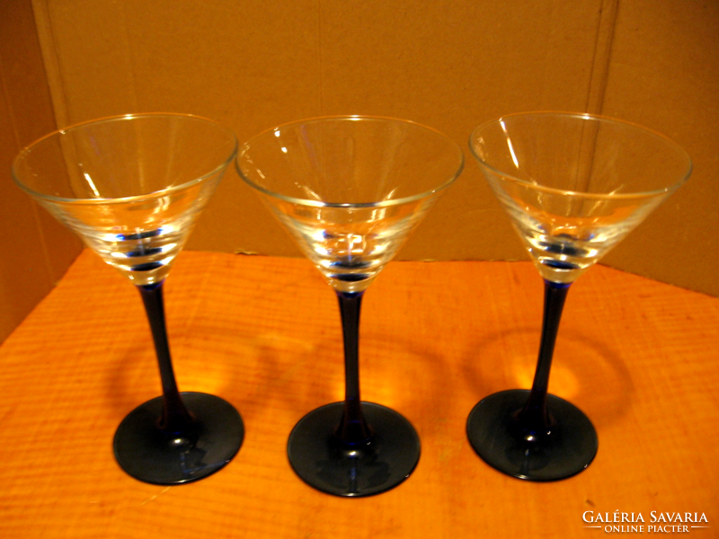 Retro cobalt blue stem and base cocktail and martini glass face france 3 pieces in one