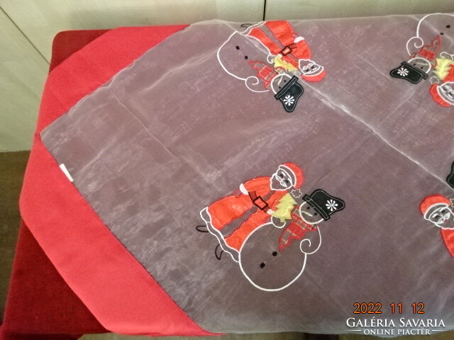Square Christmas tablecloth, decorated with Santa Claus and a snowman. He has! Jokai.