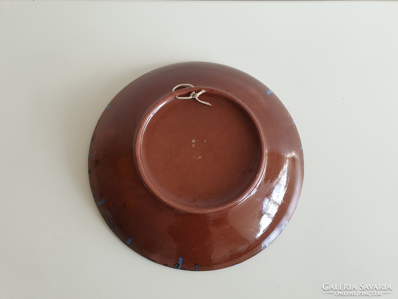 Retro old large size 34.5 cm glazed ceramic wall bowl mid century wall ornament wall decoration wall bowl