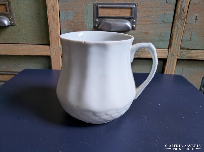 Antique belly mug (1) and Czechoslovak gold striped mug (4)
