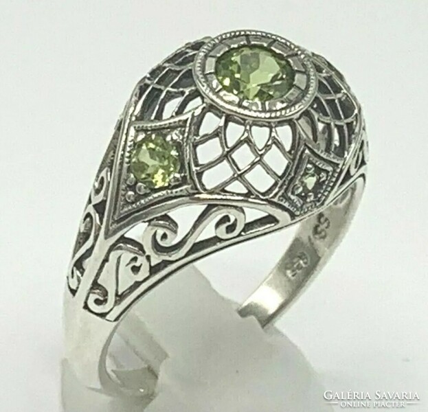 Peridot gemstone antique style sterling silver ring 54, 925 - new