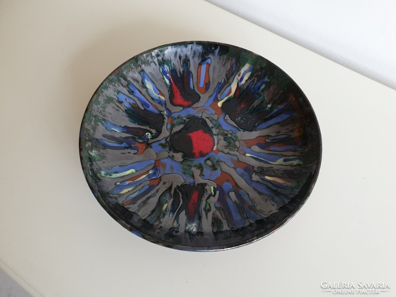 Retro old large size 34.5 cm glazed ceramic wall bowl mid century wall ornament wall decoration wall bowl