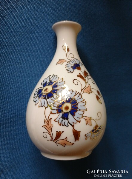 Zsolnay vase with cornflower pattern, narrow neck, 11.5 cm high