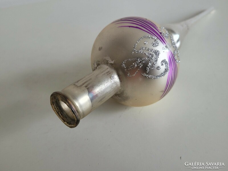 Régi üveg karácsonyfadísz ezüst csúcsdísz üvegdísz 28 cm