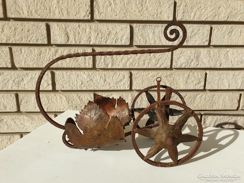 Old vintage iron wrought iron grape leaf motif wine holder bottle holder stand