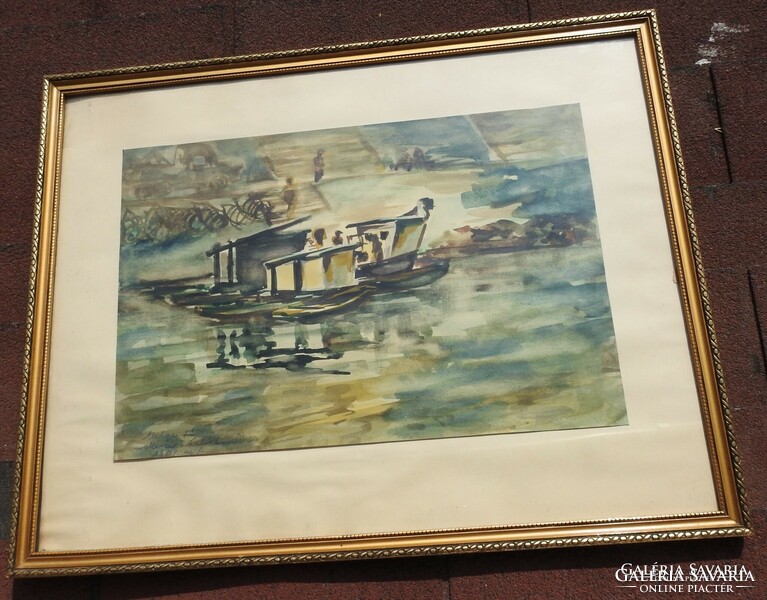 Unknown creator _ fishing boat _ marked watercolor painting