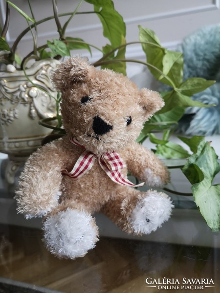 Kleine patienten, hand-sewn teddy bear, teddy bear with red checkered bow 23 cm