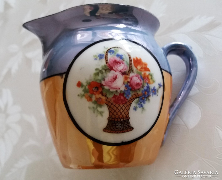 Old porcelain handle rose basket pattern eosin rose mug spout 9 cm