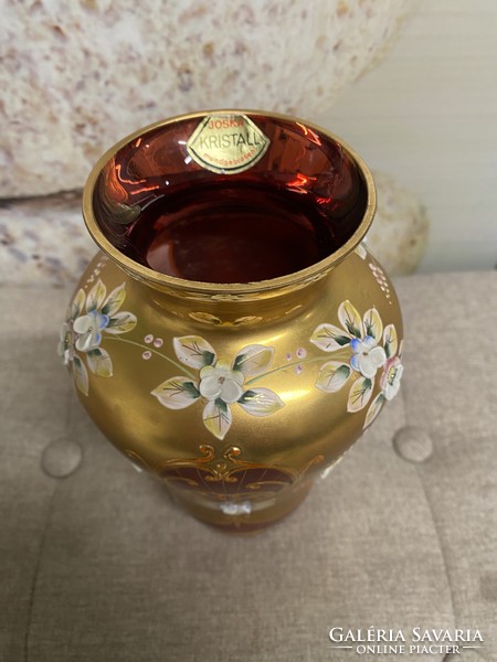 Joska antique burgundy - gilded flower pattern glass vase a31