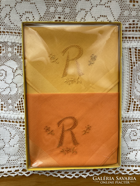 Monogram embroidered yellow women's handkerchief