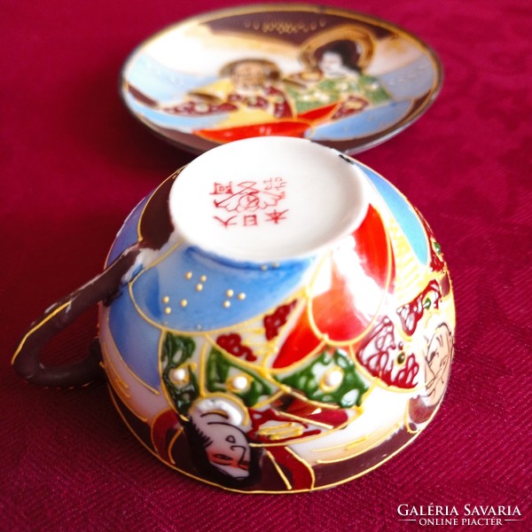 Japán Satsuma tojáshéj porcelán kávéscsésze, tányérral