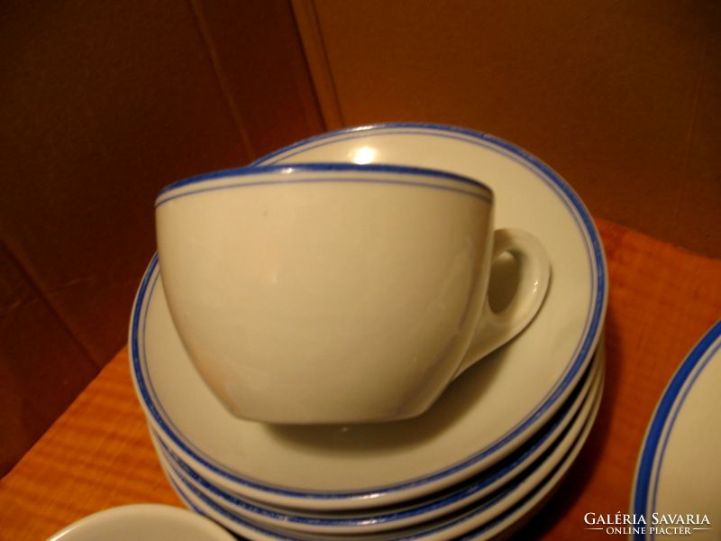 Antik art deco Wilhelmsburg Rudolf Ditmar kék csíkos teás készlet plusz fali tányér