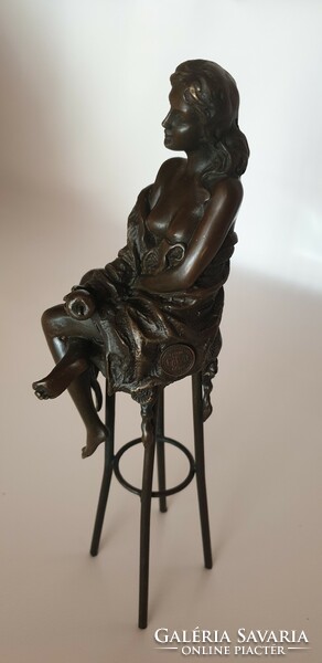 Bronze statue of a lady sitting on a chair with an apple - pierre collinet