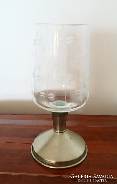 Art deco régi vintage jelzett fém és üveg FOE alpakka talpú italos pohár 4 db