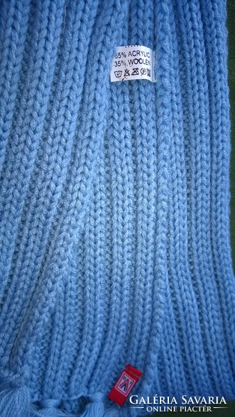 Great blue knitted scarf, stole 206x24 cm + fringe acrylic wool - also available as a gift