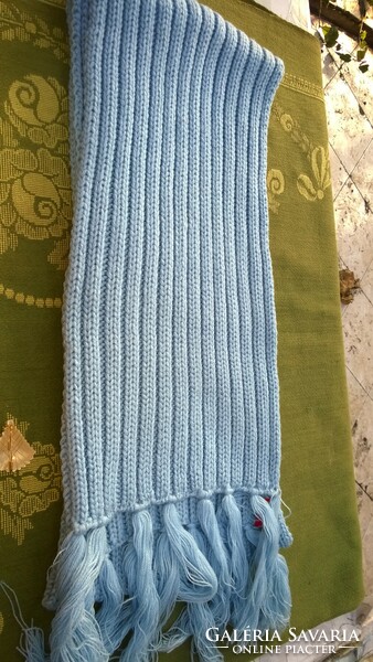 Great blue knitted scarf, stole 206x24 cm + fringe acrylic wool - also available as a gift