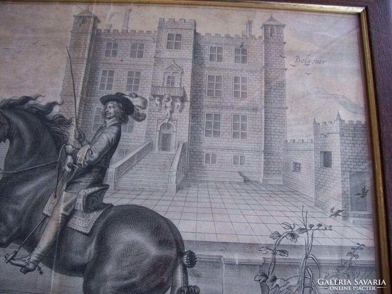 Antique engraving from 1658 p. From Clouwet: page on the art of riding. From a collection of engravings