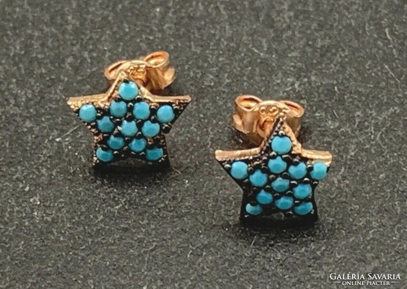 Cute star earrings with turquoise gems, sterling silver /925/ -new