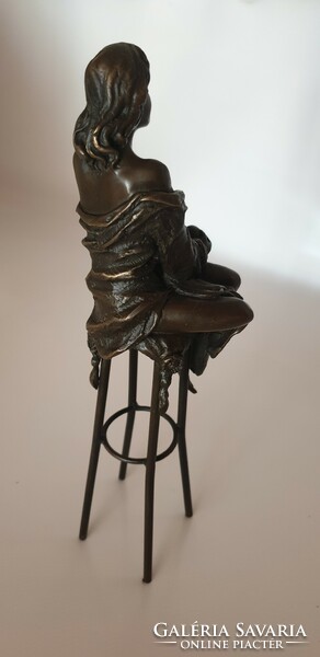 Bronze statue of a lady sitting on a chair with an apple - pierre collinet