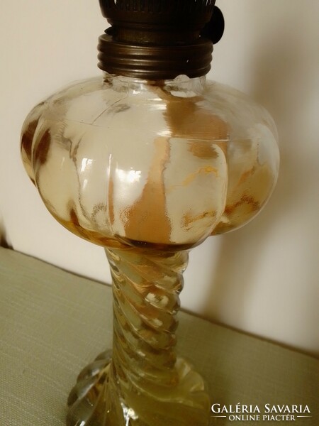 Huge 51 cm antique old table kerosene lamp, special twisted glass body and tank