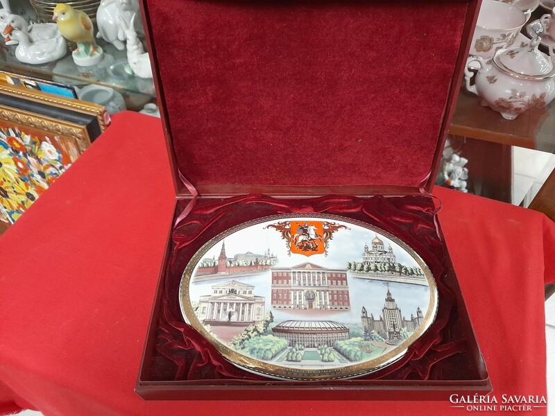 Russian large retro Moscow porcelain commemorative plaque, plaque, in box. 25 Cm.