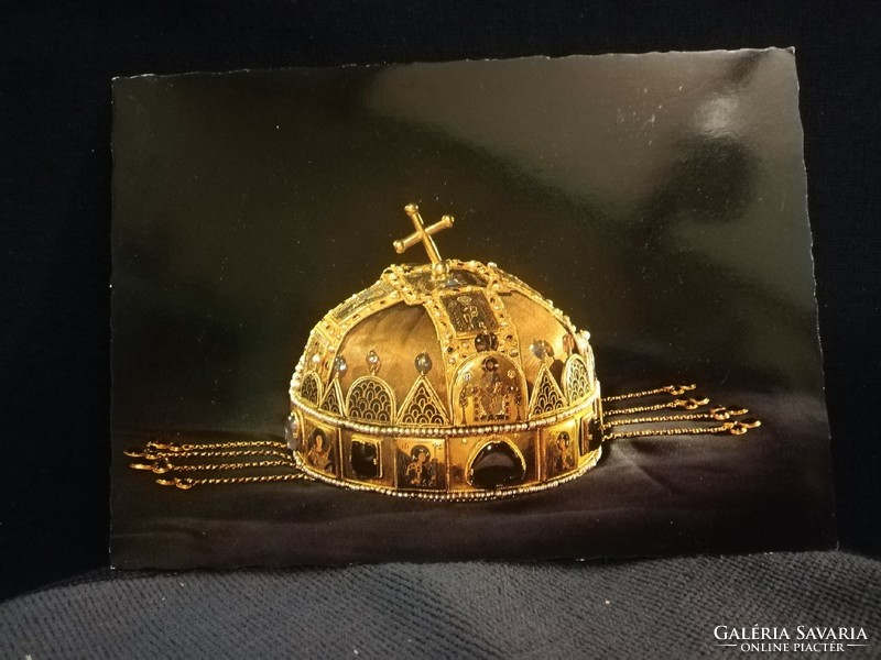 Magyar koronázási  jelképek képeslap korona, jogar, palást