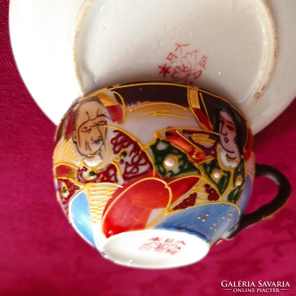 Japán Satsuma tojáshéj porcelán kávéscsésze, tányérral