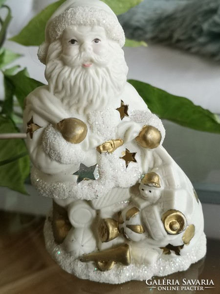 Kerámia télapó, Mikulas mécses bézs-arany, karácsony tél 15 x 11 x 9 cm