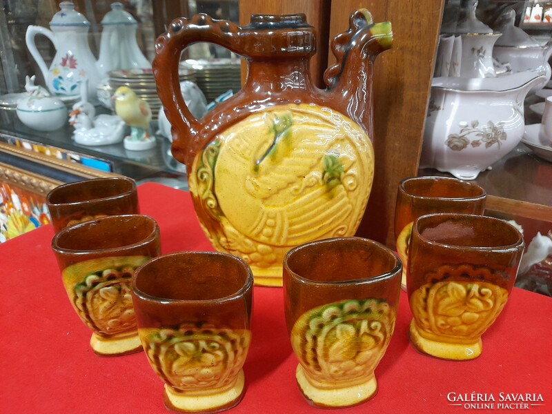 Ceramic set of 6 bird and grape drinks.