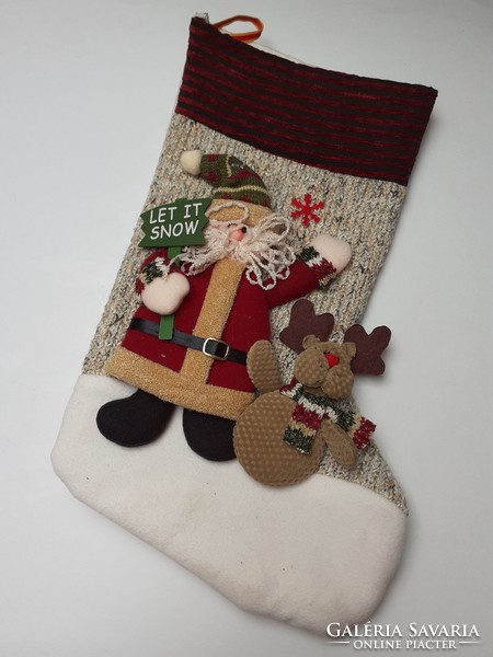 Karácsonyi kandalló zokni mikulásos textil téli dekoráció ajándéktartó 40 cm