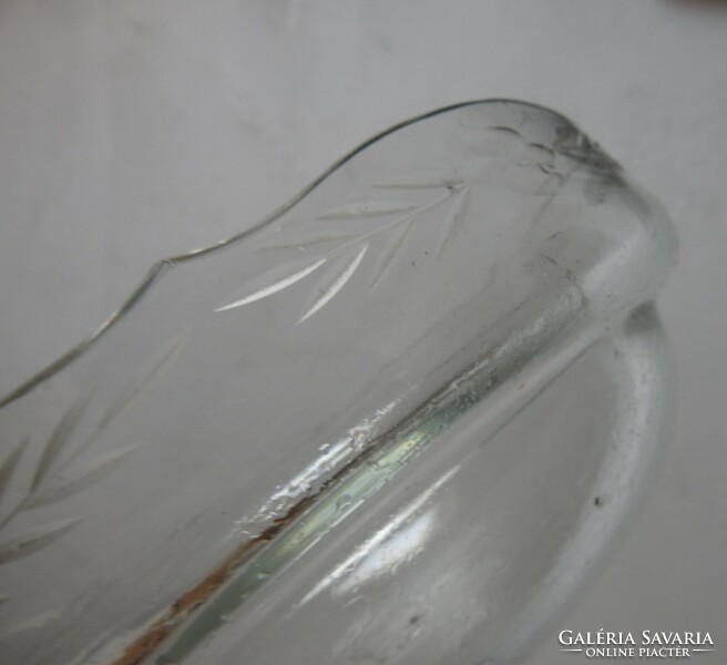 Csiszolt üvegbetétes fém külsejű nagy tál