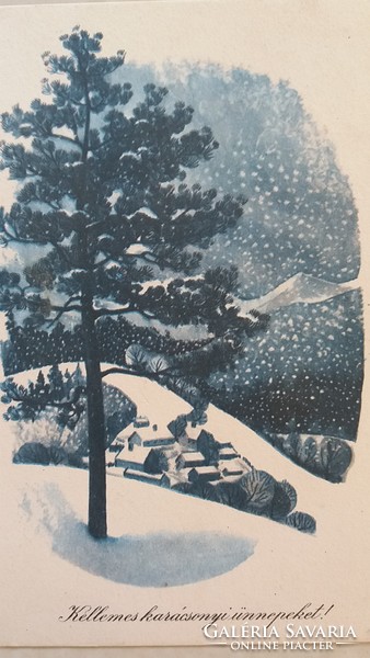 Régi karácsonyi képeslap havas táj retro levelezőlap