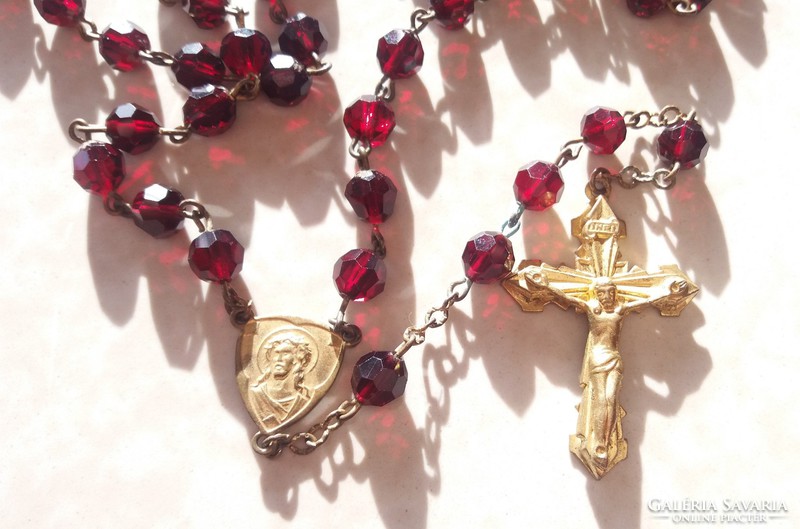 Old prayer chain burgundy rosary 52 cm