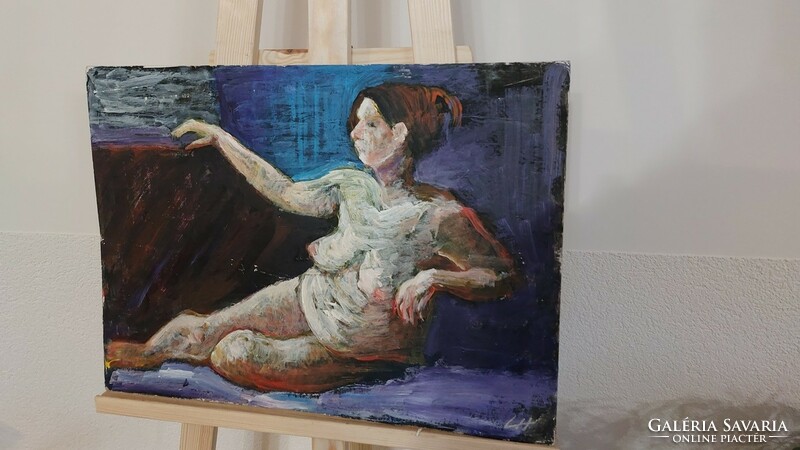 (K) nude painting on cardboard 50x36 cm