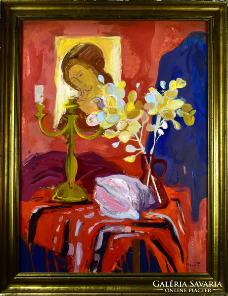 Tamara Illényi (1944) still life with portrait painting