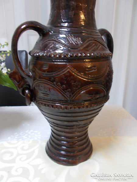 Nagy  szépséges antik kézzel készített mázas  kerámia váza nagy kancsó hibátlan