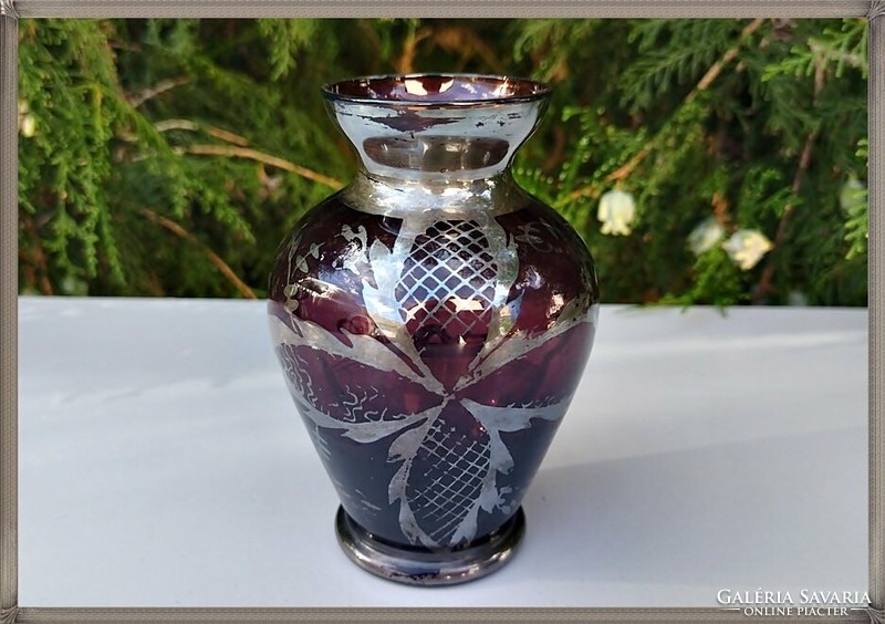 Rare vecchia murano glass vase with 925 silver painting
