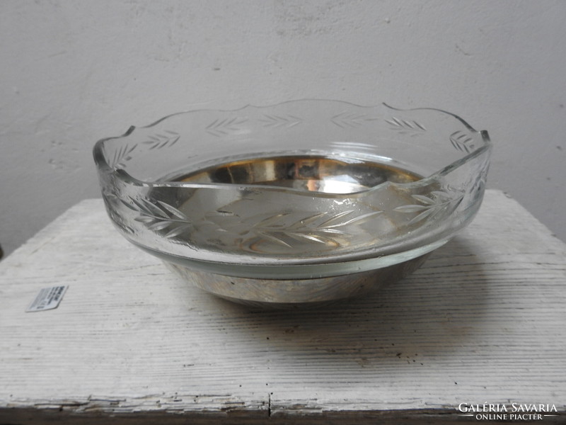 Large metal bowl with polished glass insert