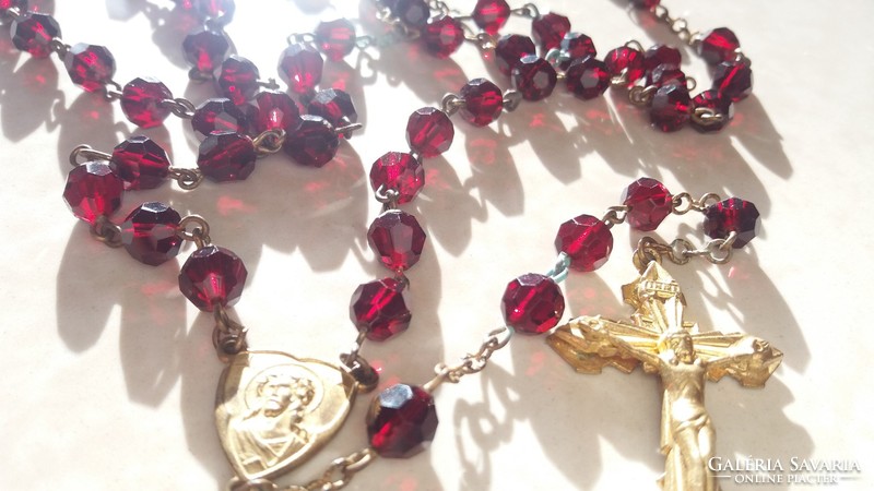 Old prayer chain burgundy rosary 52 cm